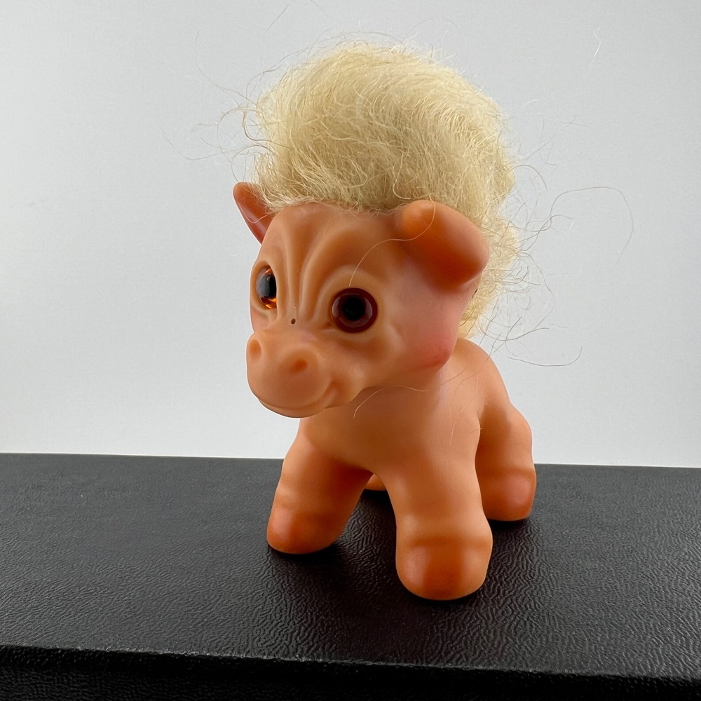 RARE Vintage Denmark Dam Troll Horse Figure Peach Vinyl Blonde Hair Amber Eyes - Picture 6 of 8
